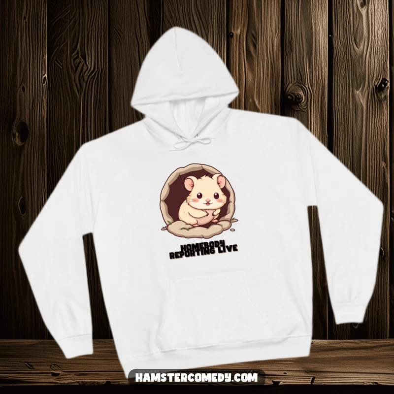 Funny Kawaii Hamster Hoodie with a cute hamster peeking out from a tiny burrow, offering warmth and cuddles.