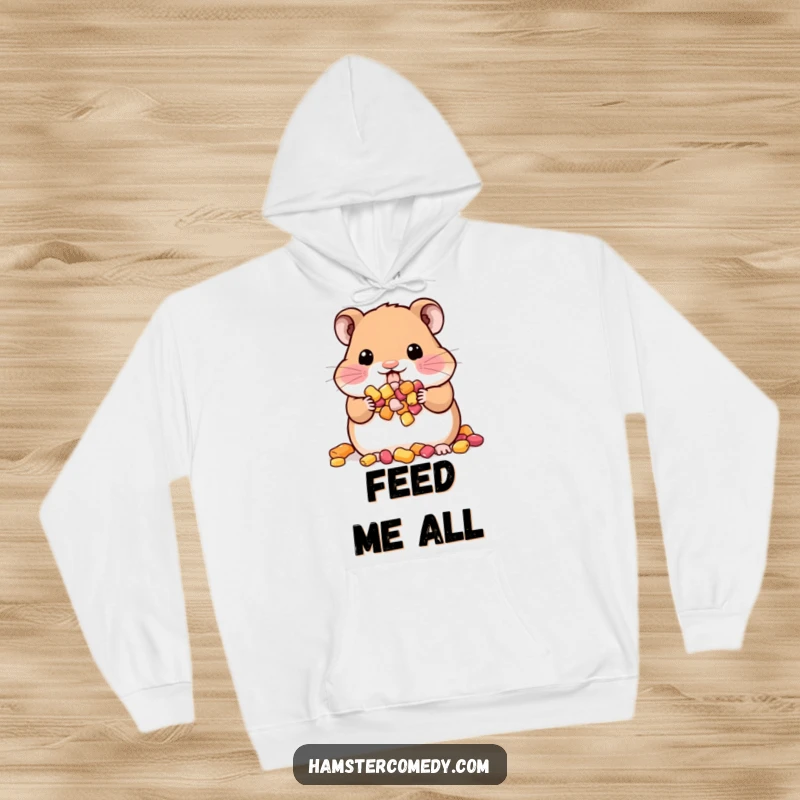 Funny Kawaii Hamster Hoodie: A cute hamster with full cheeks represents comfort and a love for snacks, offering warmth and humor.