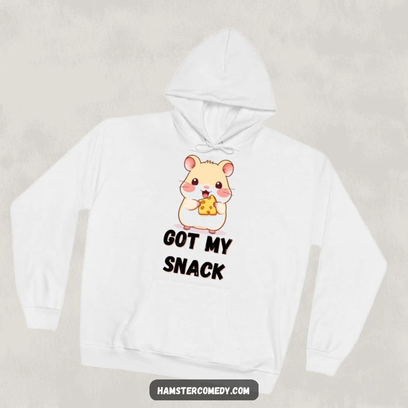 Funny Kawaii Hamster Cheese Hoodie: A soft hoodie showing a cute hamster happily clutching a small piece of cheese.