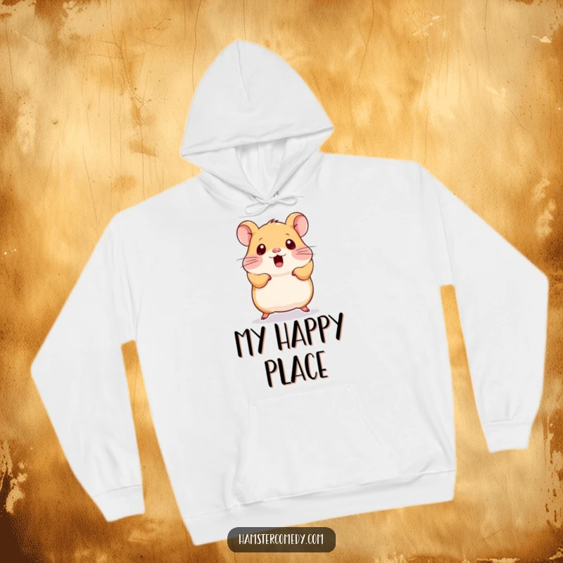 Funny Kawaii Hamster Hoodie: A soft, warm hoodie featuring a kawaii hamster in mid-air, surprised and delighted, perfect for cozying up.
