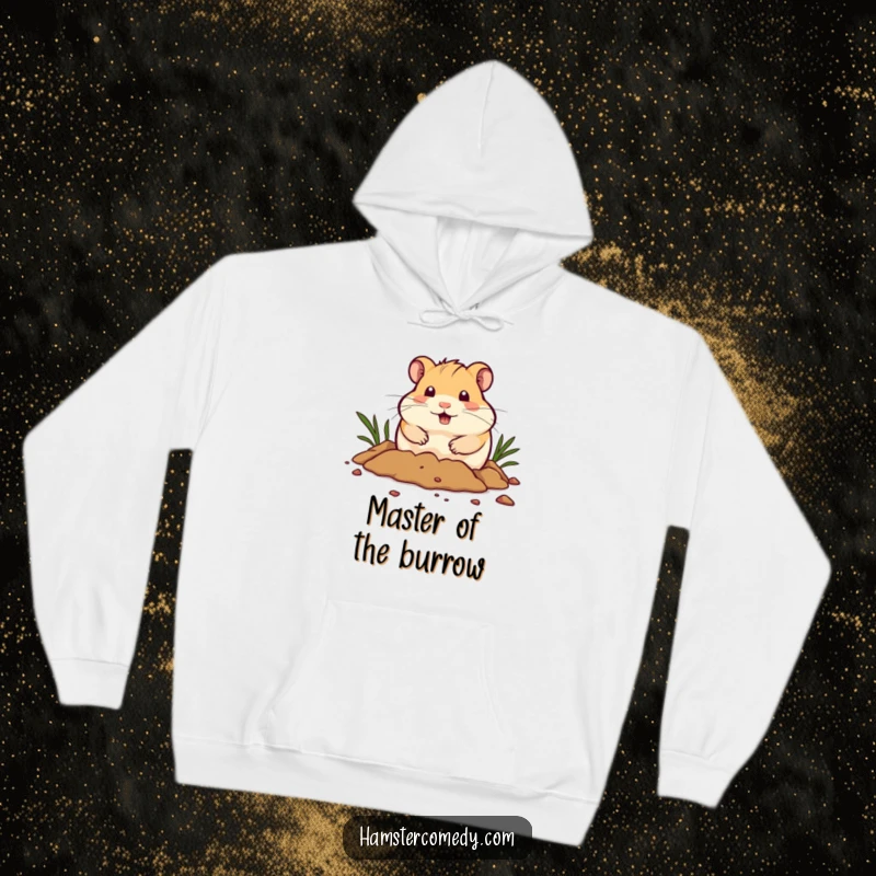 Funny Hoodie: A cute hamster digs with intense determination, paws flying, bringing a smile and a touch of wild energy.