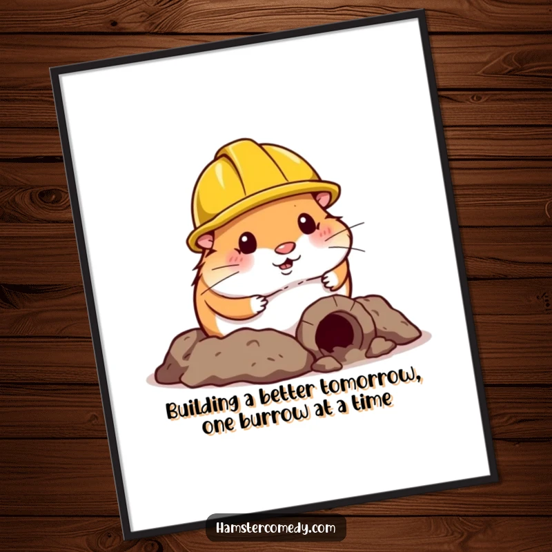 Funny Free Printable Wall Art: Hamster wearing a tiny construction helmet, humorously digging a small tunnel on your wall.