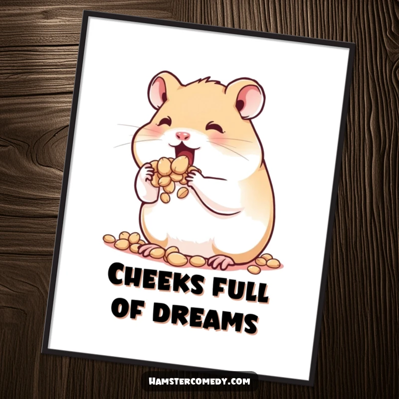 Funny Free Printable Wall Art: A cute hamster comically stuffs its cheeks until they nearly burst with seeds.