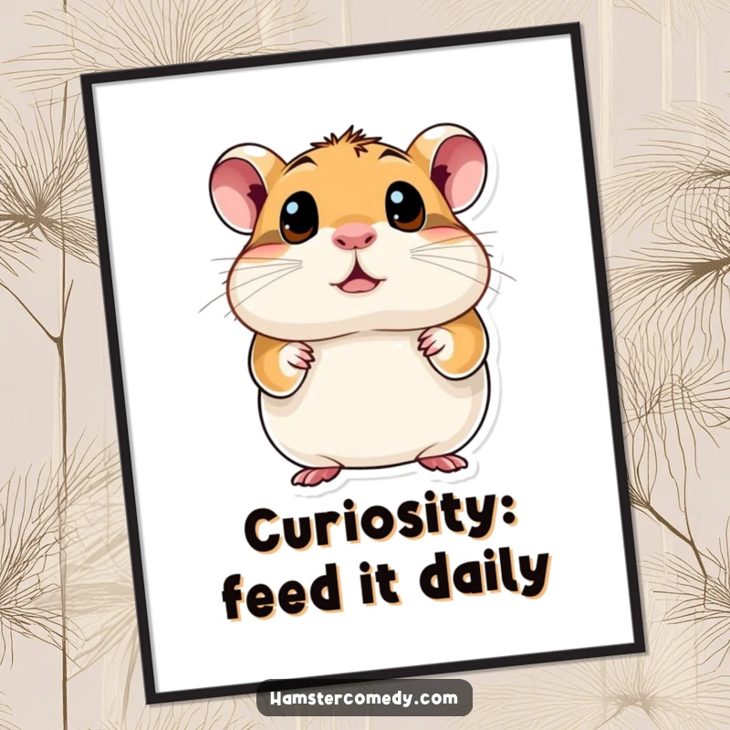 Funny Free Printable Wall Art: A hamster with exceptionally wide, curious eyes, gazing intently at its surroundings.