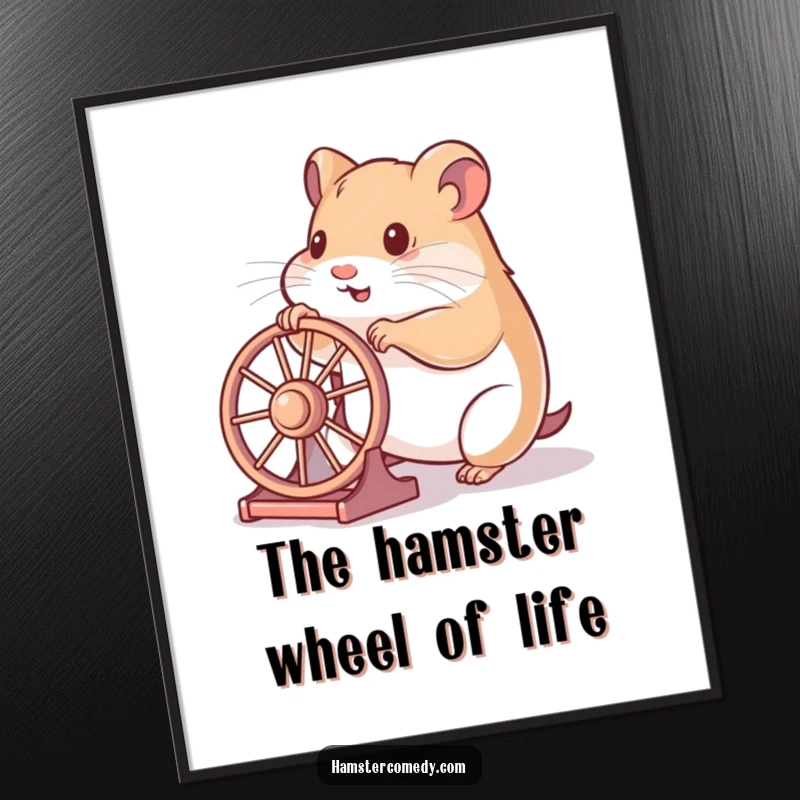 Funny Free Printable Wall Art of a hamster playfully pushing a miniature wheel, great downloadable art.