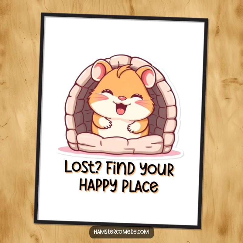 Funny Free Printable Wall Art: Giggling hamster peeking from maze entrance, bringing quirky humor and charm to your room.