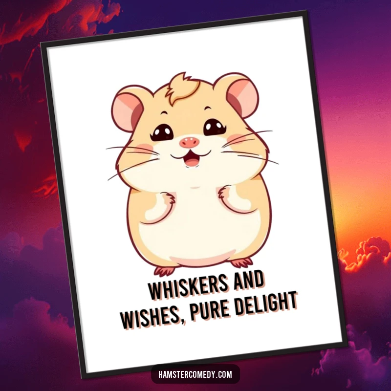 Funny Free Printable Wall Art of a kawaii hamster with a hilarious, exaggerated expression and wiggling whiskers.