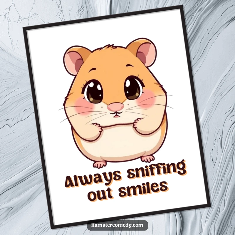 Funny free printable wall art: A kawaii hamster with wide, innocent eyes curiously sniffing the air, adding charm to any room.