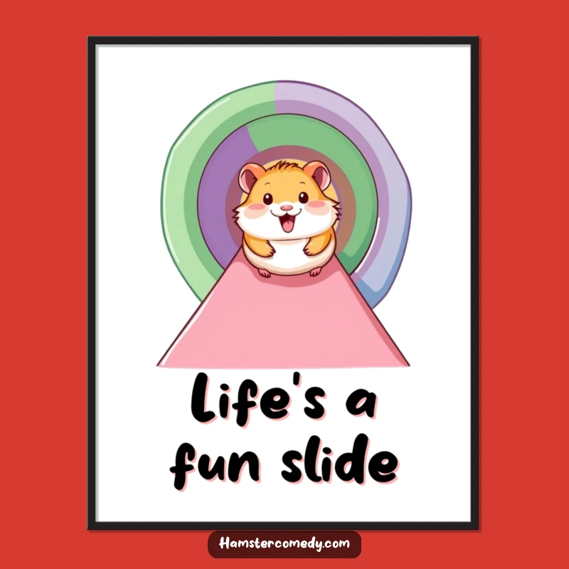Funny Free Printable Wall Art: Happy Hamster Slide, Cute Downloadable Decor
