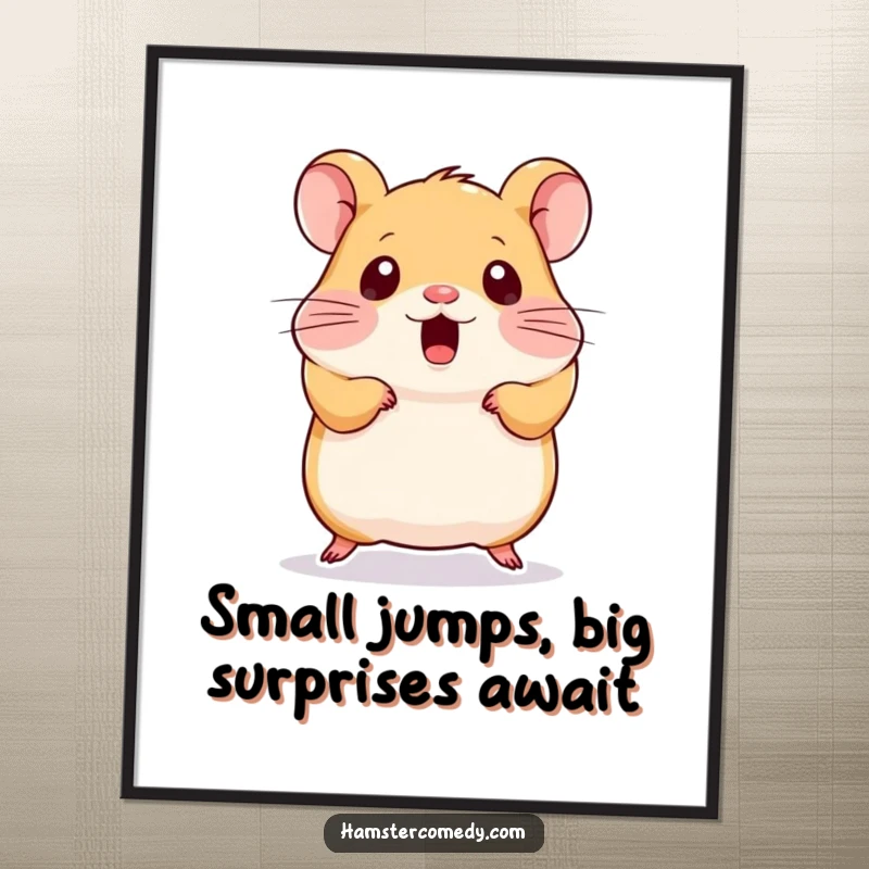 Funny Free Printable Wall Art: A kawaii hamster captured mid-surprise jump, adding whimsical decor to any room.