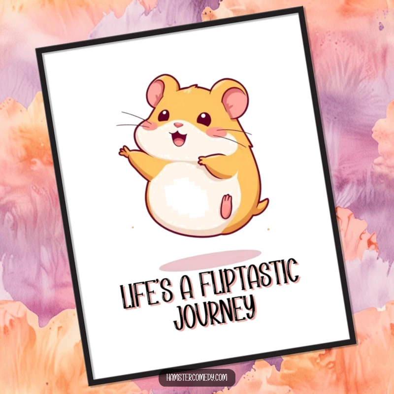 Funny free printable wall art: A kawaii hamster captured mid-somersault, adding dynamic energy to your decor.