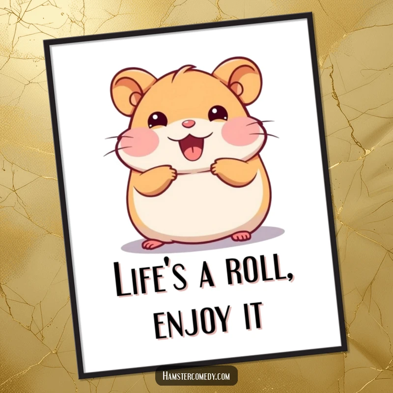 Funny Free Printable Wall Art featuring a kawaii hamster captured in a joyful, energetic rolling motion.