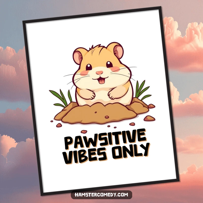 Funny Free Printable Wall Art: A small hamster with immense determination digging enthusiastically with tiny paws, creating humorous wall decor.