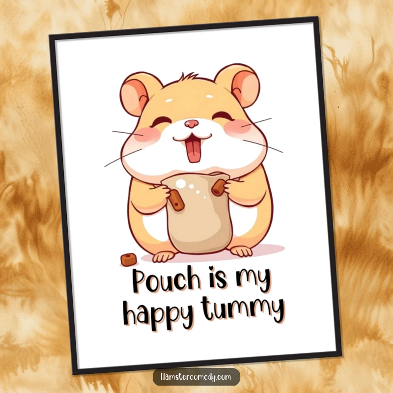Funny Free Printable Hamster Wall Art: Cute hamster with bulging cheeks stuffing food, humorous, downloadable rodent decor.