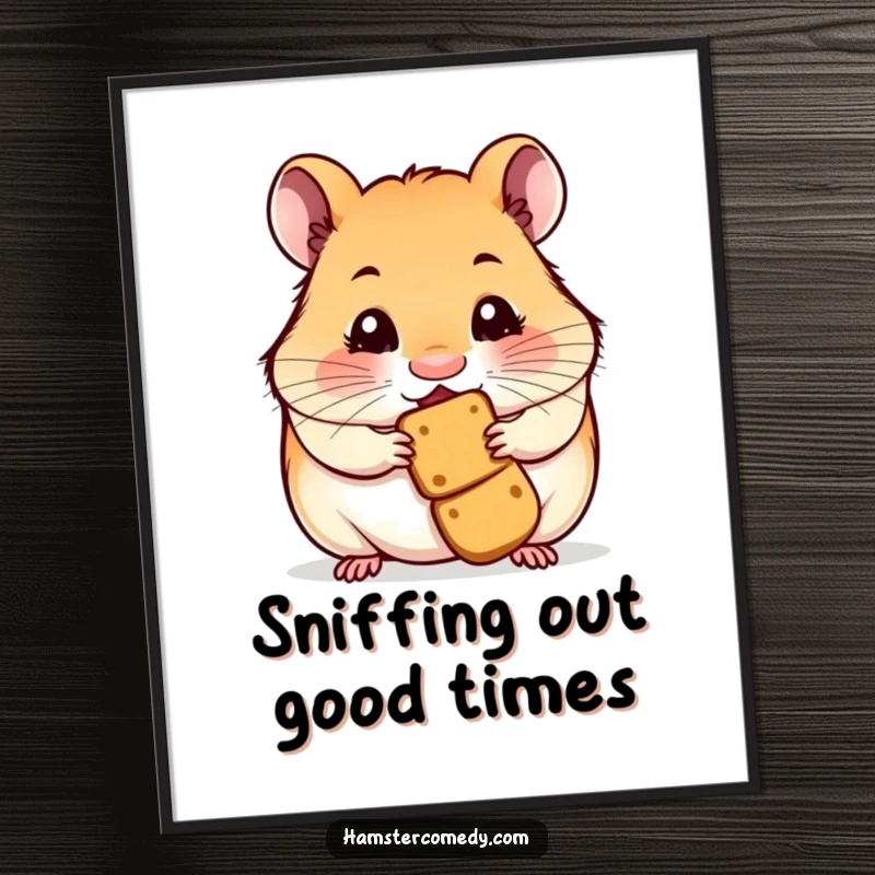 Funny free printable wall art depicting a cute hamster with its nose twitching, catching the delightful scent of a delicious treat.