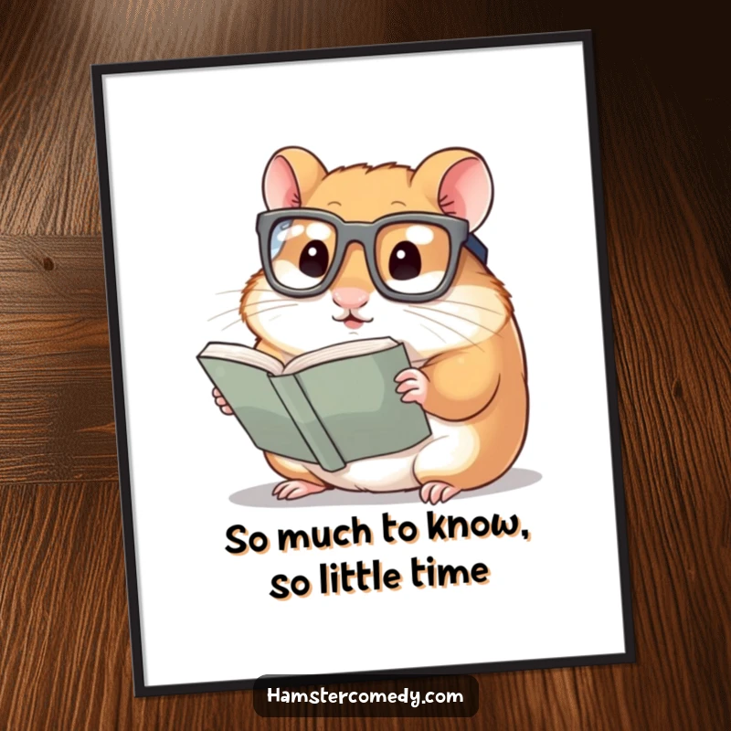 Funny Free Printable Wall Art: A hamster dons oversized glasses to read a tiny book with intense concentration.