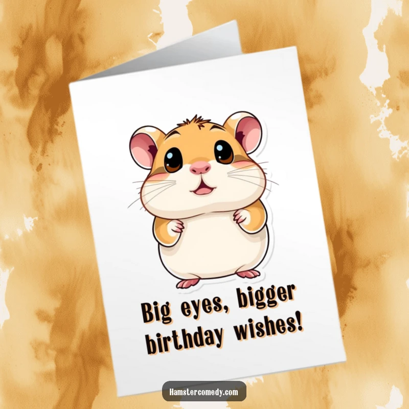 Funny Free Printable Birthday Card: A hamster with huge, curious eyes peering out, ready to celebrate your day.