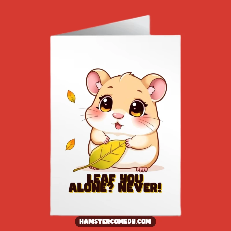 Free Printable Birthday Card: Curious Kawaii Hamster Leaf Fall Funny Downloadable Gift