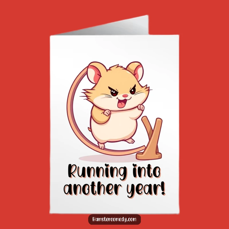 Free Printable Birthday Card: Energetic Hamster Running, Humorous Animal, Downloadable Gift