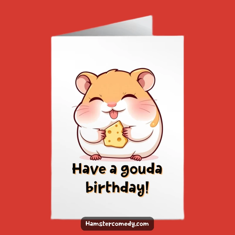 Free Printable Birthday Card: Funny Hamster Eating Cheese, Cute Pet Downloadable Gift