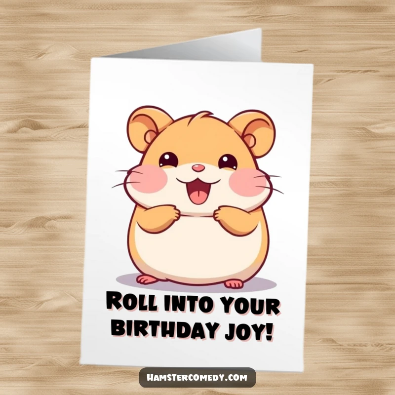 Funny Free Printable Birthday Card featuring a kawaii hamster joyfully rolling around in pure happiness.