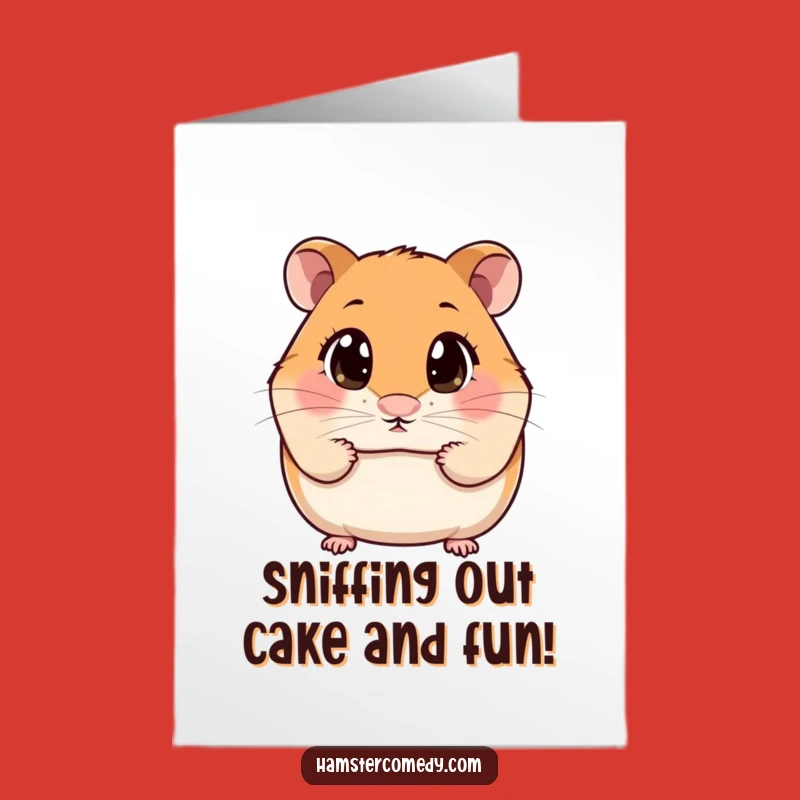 Free Printable Birthday Card: Wide-eyed Kawaii Hamster Sniffing Funny Downloadable Gift