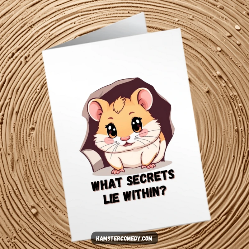Funny Free Printable Birthday Card featuring a curious hamster with big eyes peeking into a hole, perfect for a DIY gift.