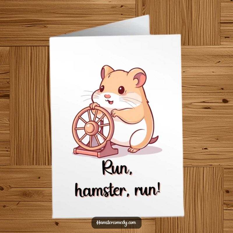 Funny Free Printable Birthday Card featuring a hamster playfully pushing a miniature wheel, perfect for a lively DIY gift.