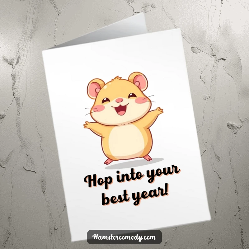 Funny Free Printable Birthday Card: A joyful hamster character doing a funny hop with its tiny legs, full of birthday excitement.