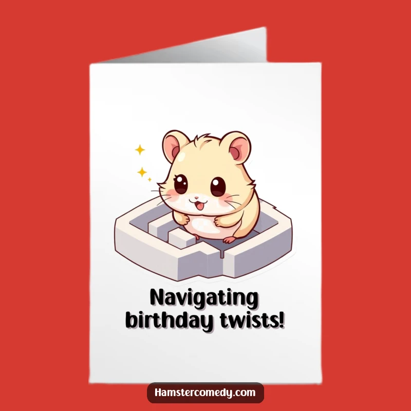 Free Printable Birthday Card: Hamster Exploring Maze, Humorous Animal, Downloadable Gift
