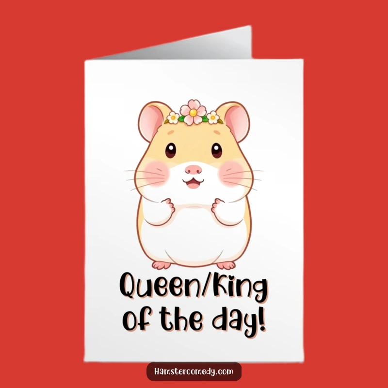 Free Printable Birthday Card: Floral Kawaii Hamster Crown Funny Downloadable Gift