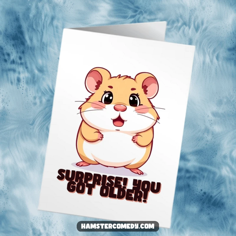 Funny Free Printable Birthday Card featuring a hamster with a comically surprised expression, caught mid-scurry, ideal DIY gift.