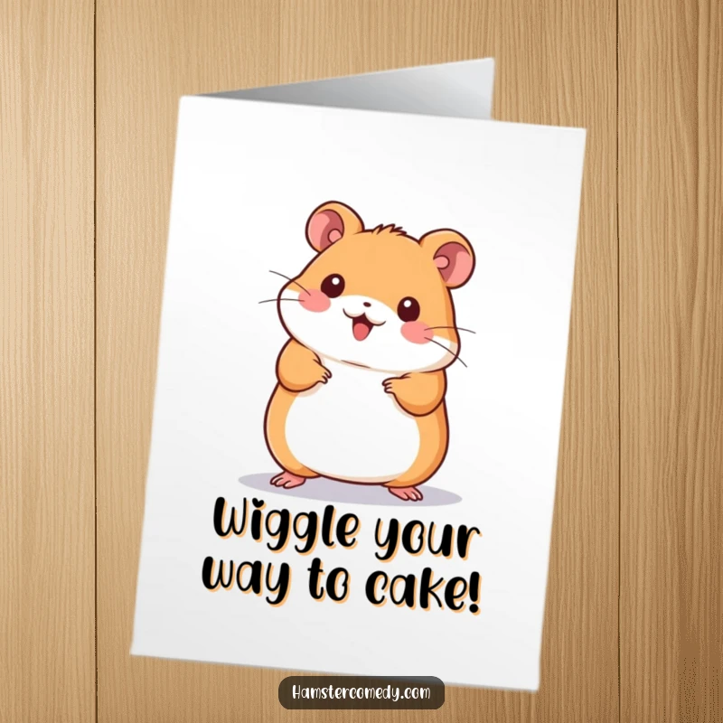 Funny Free Printable Birthday Card: A joyful kawaii hamster performs an energetic wiggle dance with excitement.