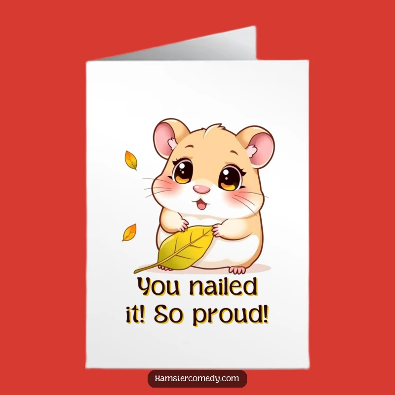 Free Printable Congrats Card: Curious Kawaii Hamster Leaf Fall Humorous Downloadable Gift