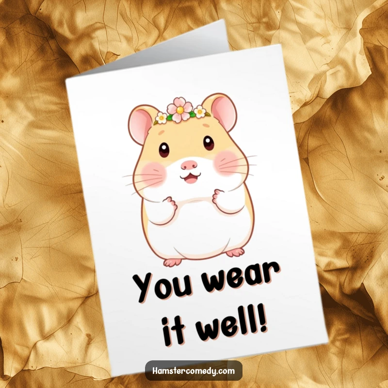 Funny Free Printable Congratulations Card: A cute kawaii hamster is adorned with a charming, miniature flower crown.
