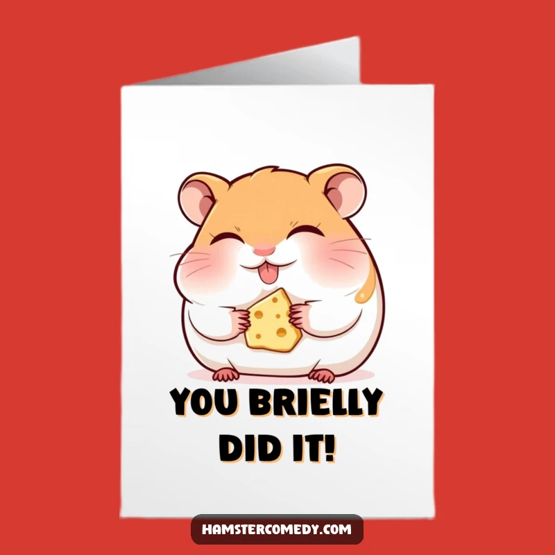 Free Printable Congrats Card: Funny Hamster Eating Cheese, Joyful Pet Downloadable