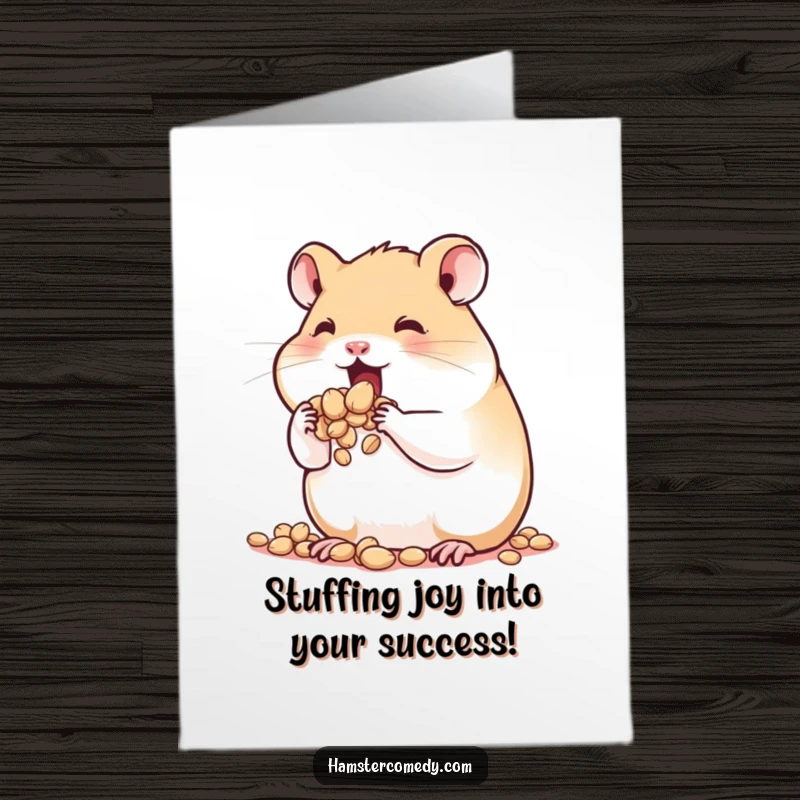Funny Free Printable Congratulations Card featuring a hamster stuffing its cheeks to the limit with seeds.