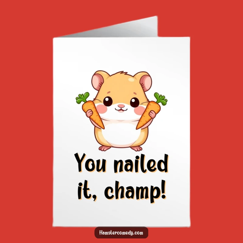 Free Printable Congrats Card: Hamster's Carrot Victory! Downloadable DIY Gift.