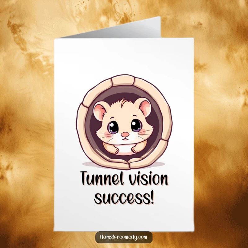 Funny Free Printable Congrats Card: Kawaii hamster emerges from a tunnel, celebrating a breakthrough success.