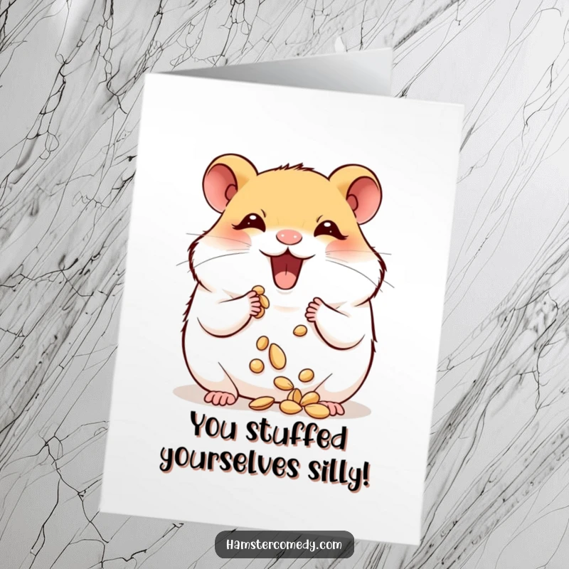 Funny Free Printable Congratulations Card: A hamster's cheeks bulging with seeds, symbolizing overflowing success and happiness.