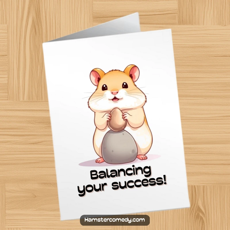 Funny free printable congratulations card featuring a hamster demonstrating amazing balance with a pebble on its nose.