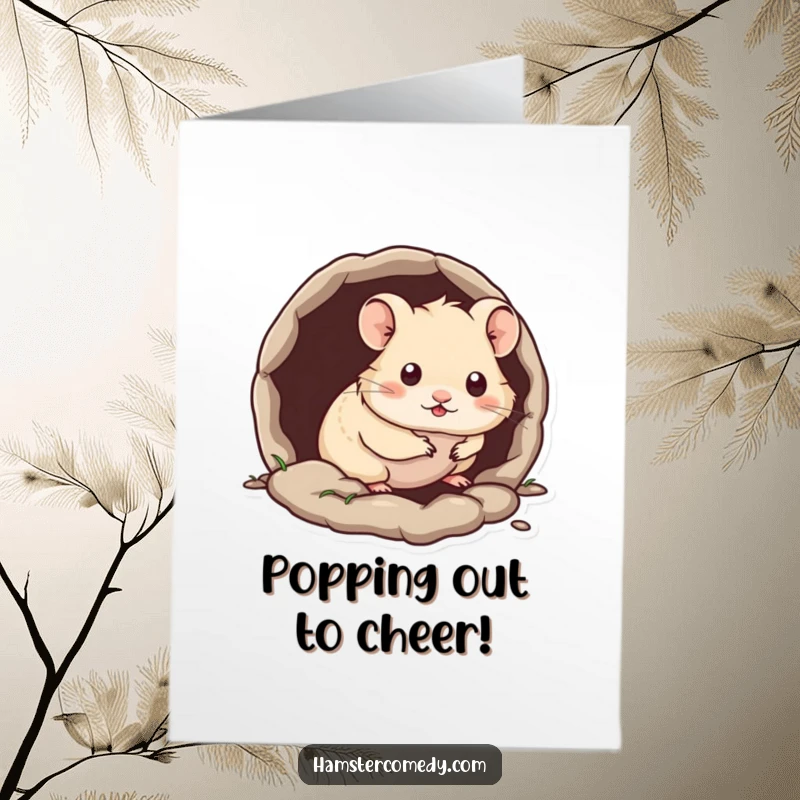 Funny Free Printable Congrats Card: Kawaii hamster peeking from its burrow, symbolizing new beginnings and success.