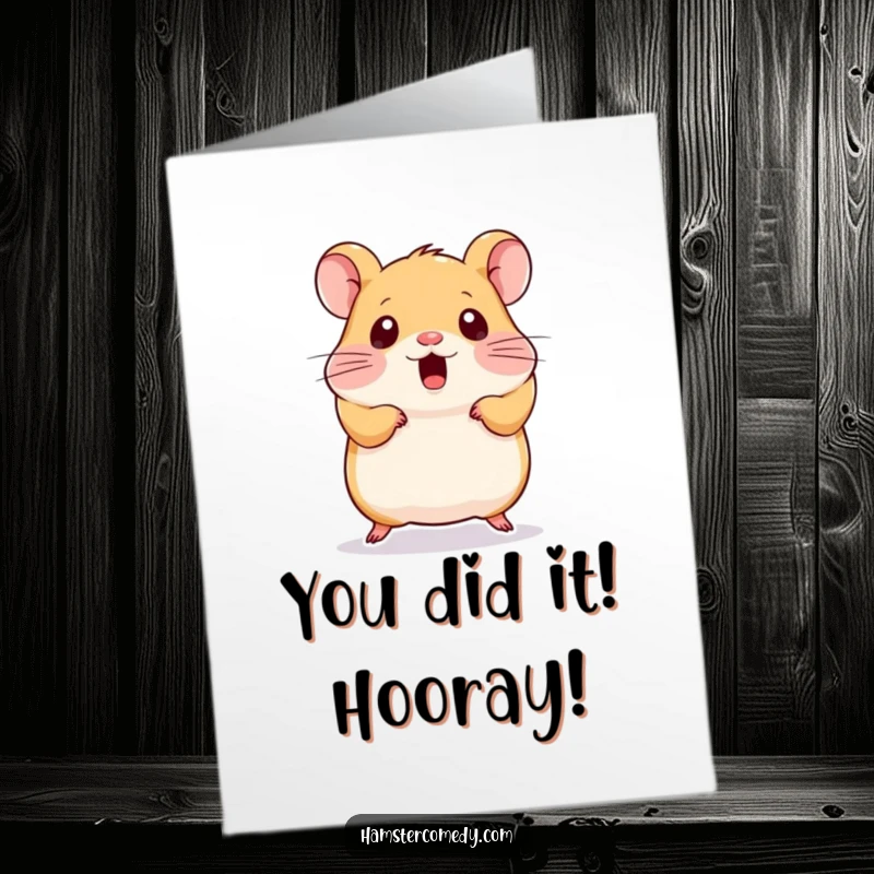 Funny Free Printable Congratulations Card: Kawaii hamster in a mid-air leap of surprise, great for DIY celebrations.