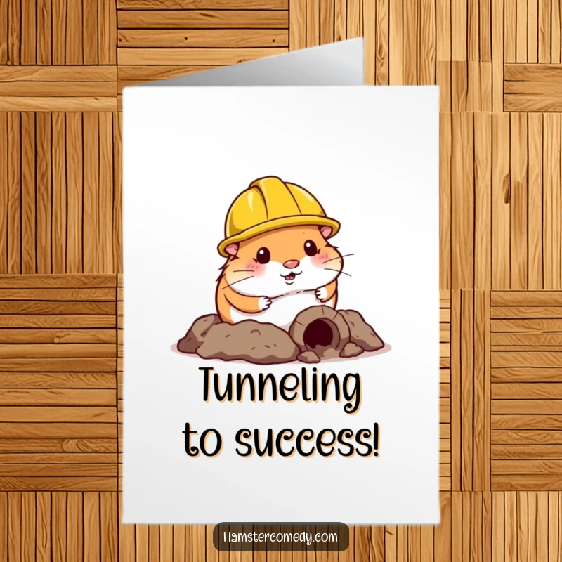 Funny Free Printable Congrats Card: Hamster with construction helmet, digging a tunnel to celebrate your grand success.