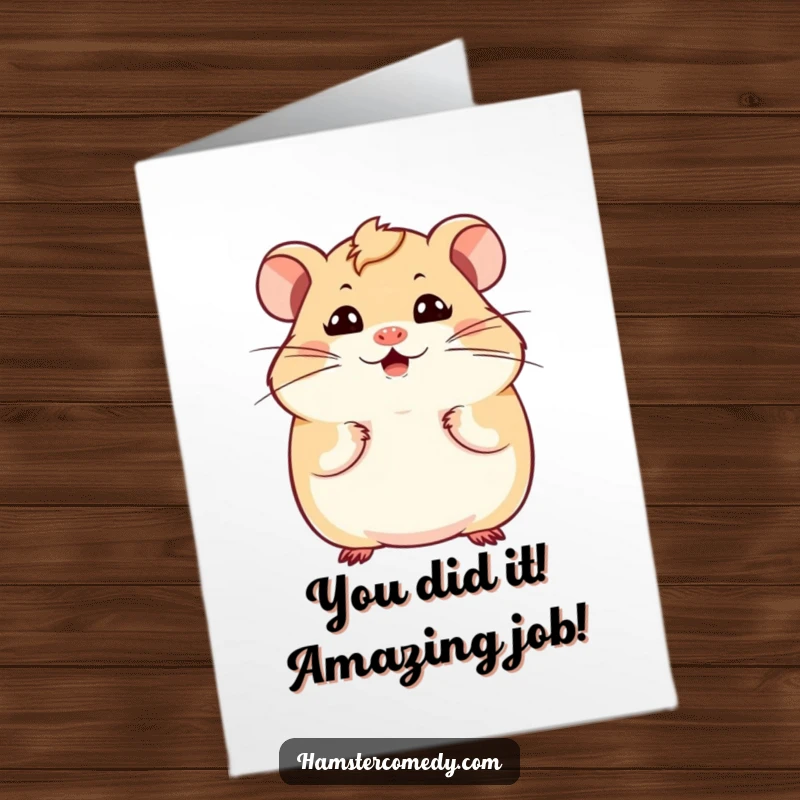 Funny Free Printable Congratulations Card with a kawaii hamster sporting a hilariously expressive face and wiggling whiskers.