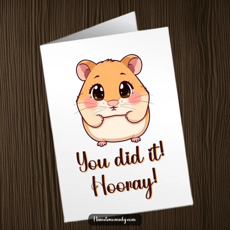 Funny free printable congratulations card: A kawaii hamster with big, inquisitive eyes curiously sniffing, perfect for celebrating achievements.