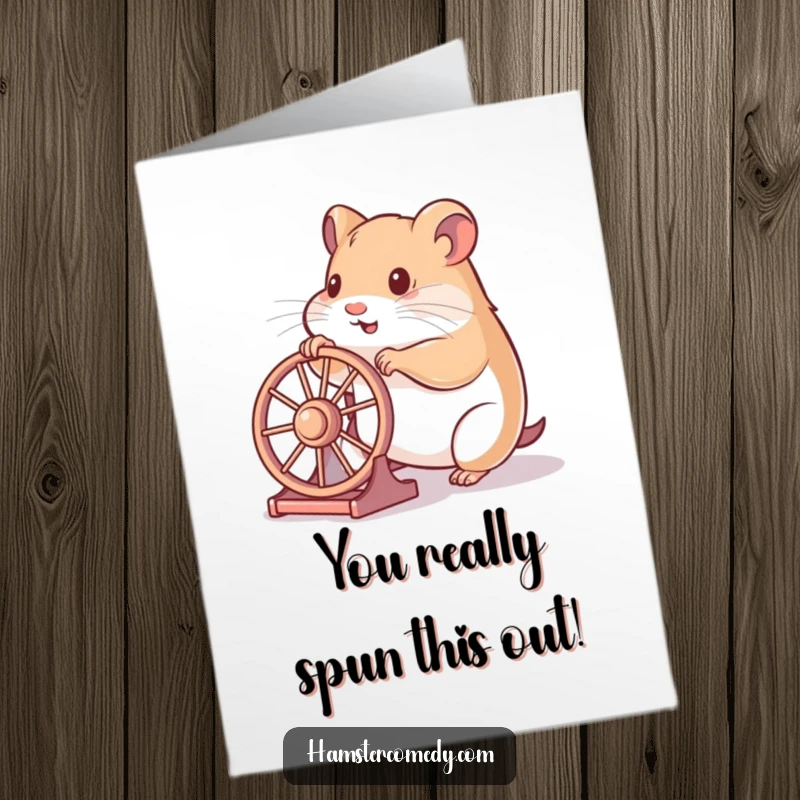 Funny Free Printable Congrats Card of a hamster energetically pushing a miniature wheel, a motivational DIY gift.
