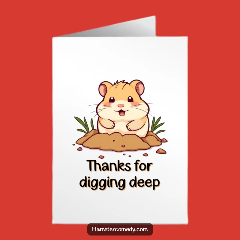 Free Printable Hamster Thank You Card: Funny Digging Hamster Downloadable Gift