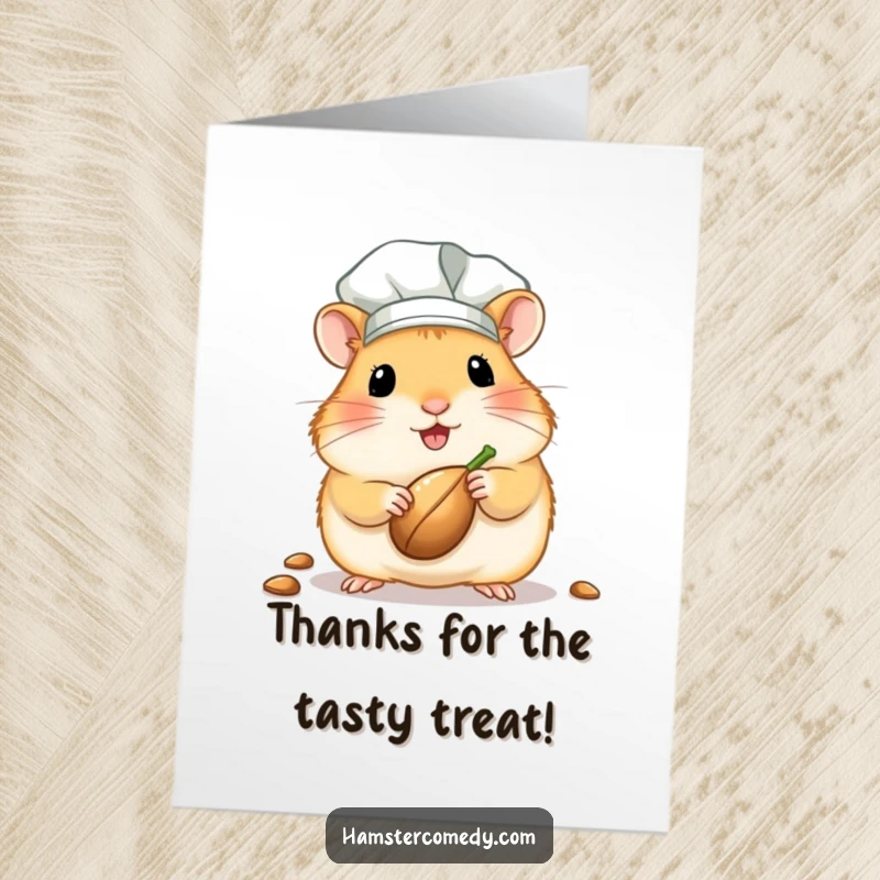 Funny Free Printable Thank You Card: Kawaii hamster chef offers a seed, expressing heartfelt thanks.