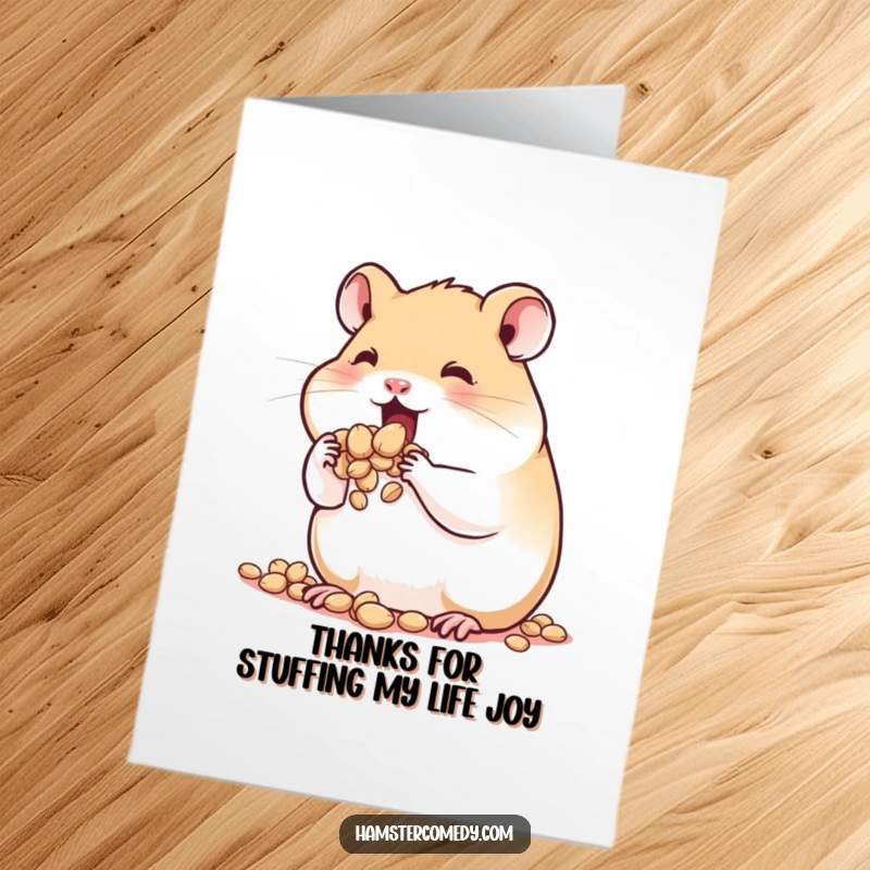 Funny Free Printable Thank You Card: A hamster's cheeks are comically stuffed with seeds.